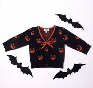 Unique Vintage Black Jack O Lantern Pumpkin Kids Crop Cardigan One Size NWOT